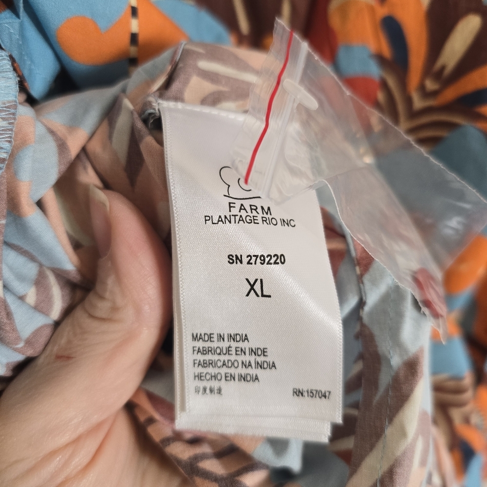 NWT Anthropologie Farm Rio Square Neck Midi Dress Blue Orange XL - Picture 9 of 12
